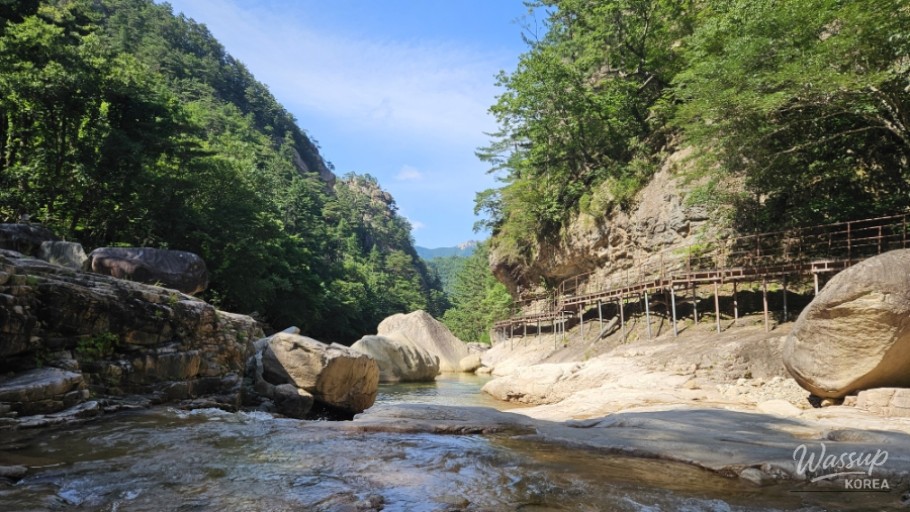 A shot showing total relaxation by the mountain stream