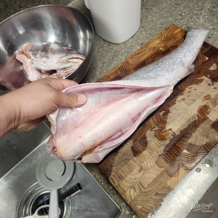 A close-up of croaker belly sashimi