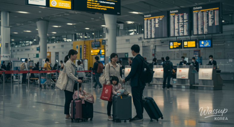 Passengers checking flight information amid concerns over airport worker strikes