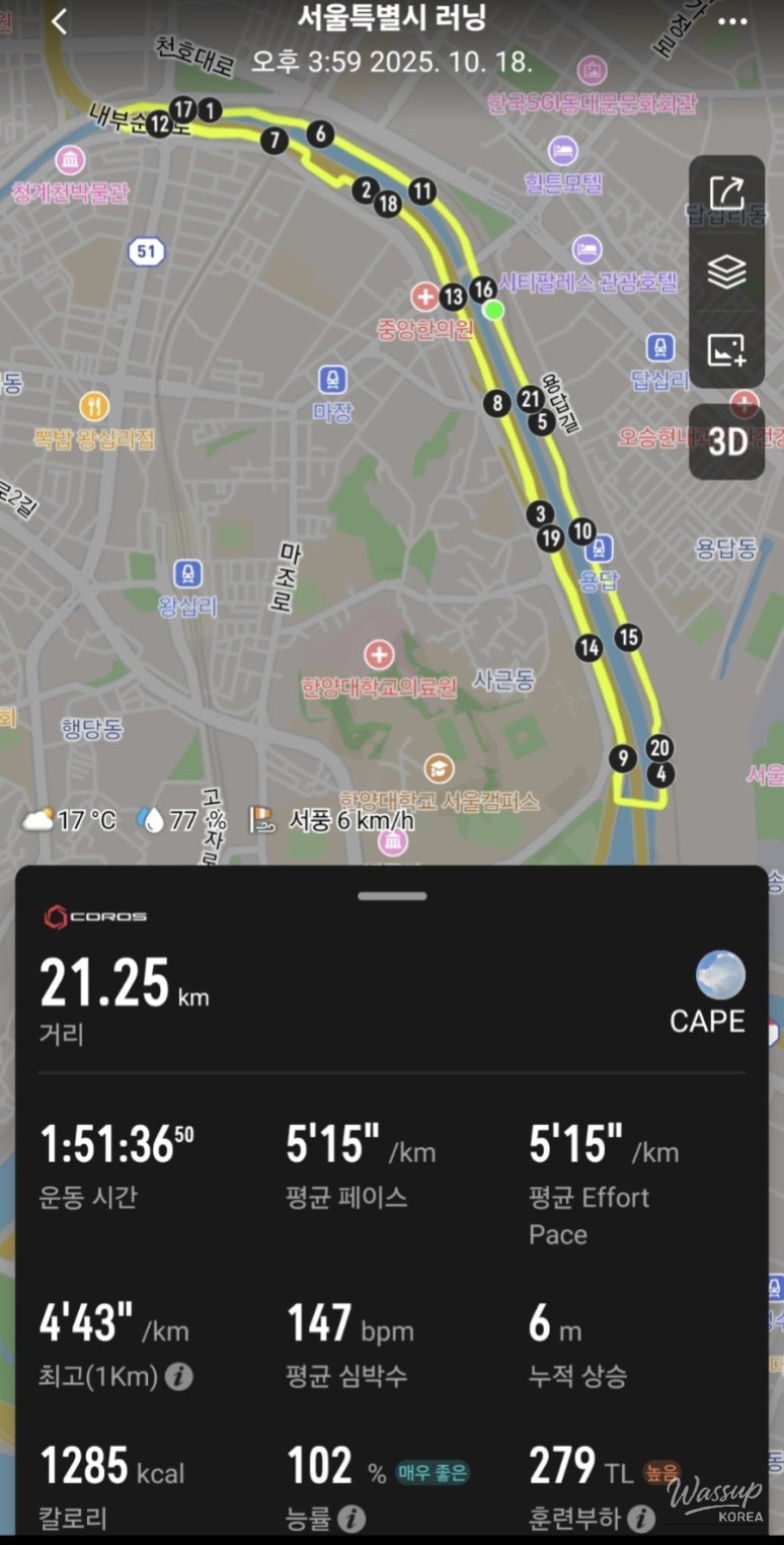 A runner's view of the Cheonggyecheon Stream path during a recovery run