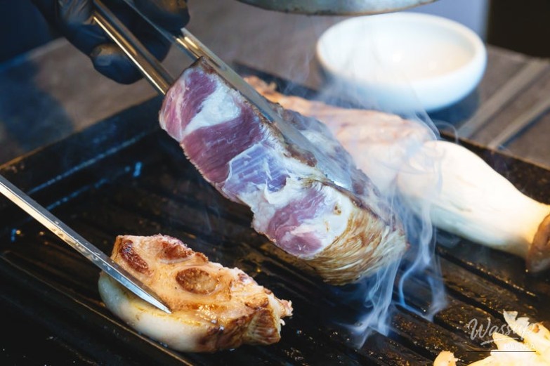 Crispy grilled white kimchi in pork fat