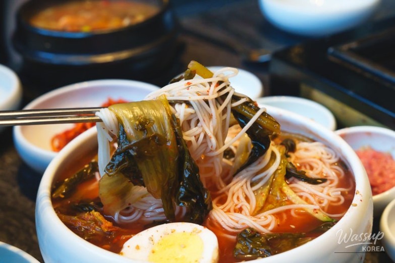 Spicy and tangy yeolmu guksu broth