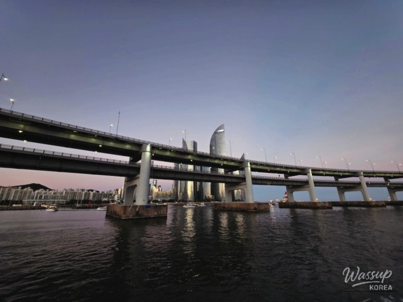 Colorful sunset sky seen from the Busan yacht