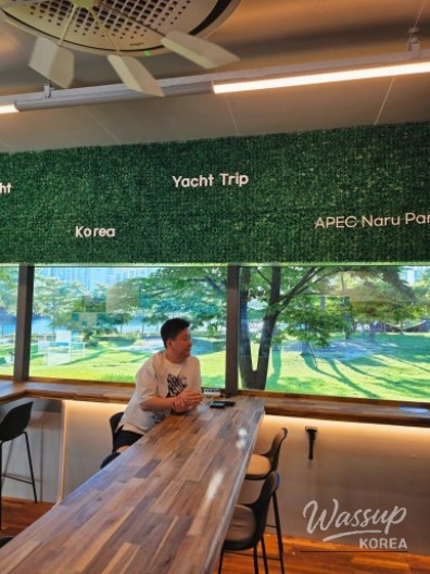 Fireworks and sunset sky seen during the Busan yacht dinner cruise