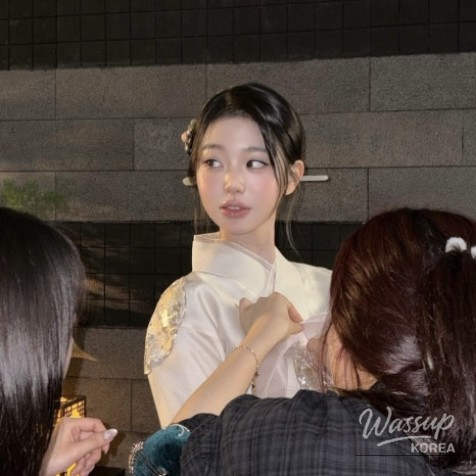 Low bun hairstyle with diagonally placed binyeo hairpin