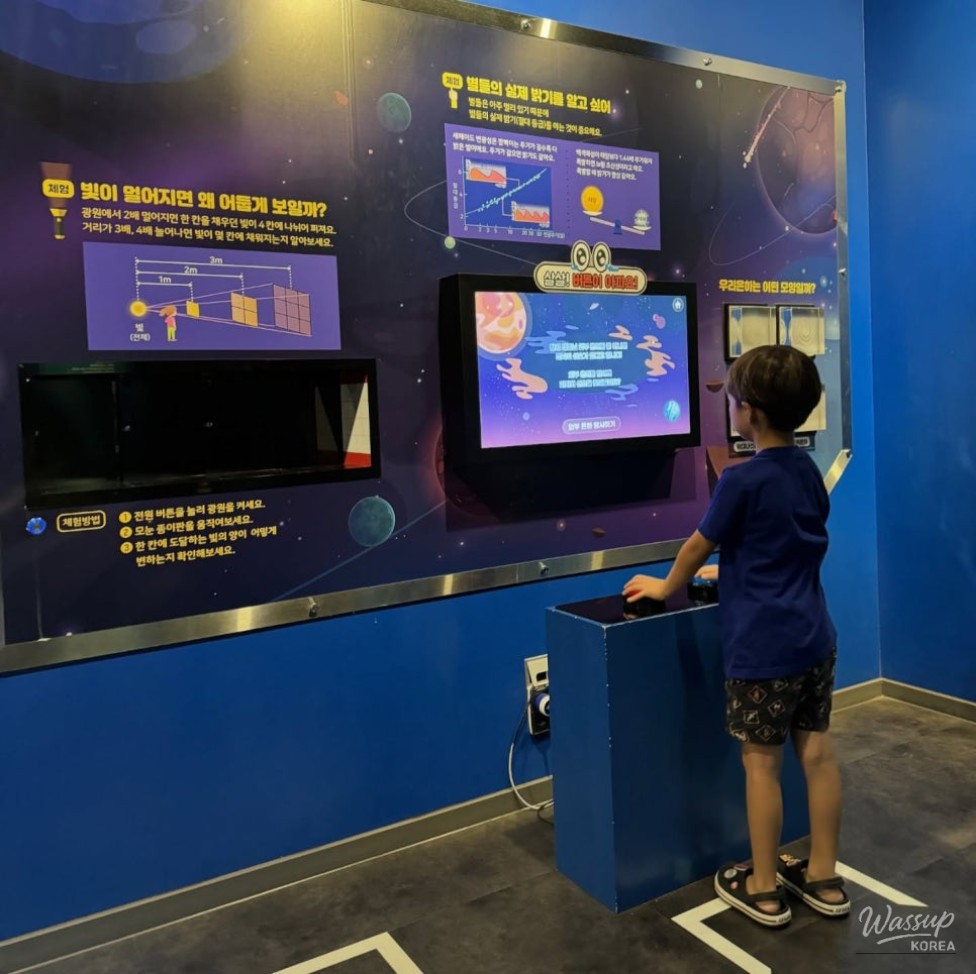 Children interacting with a science exhibit about Earth