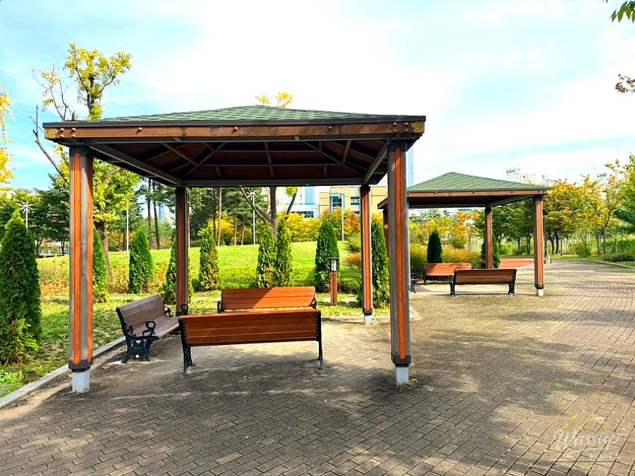 Detailed view of the children's slide and playground area