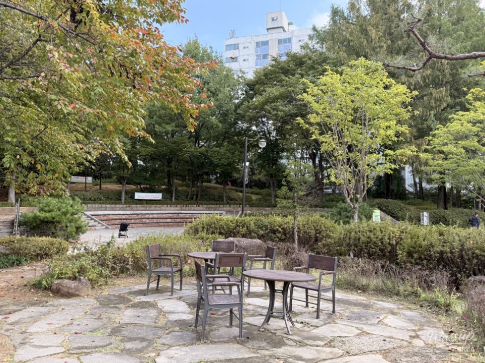 Residents taking a morning walk along the dirt trail