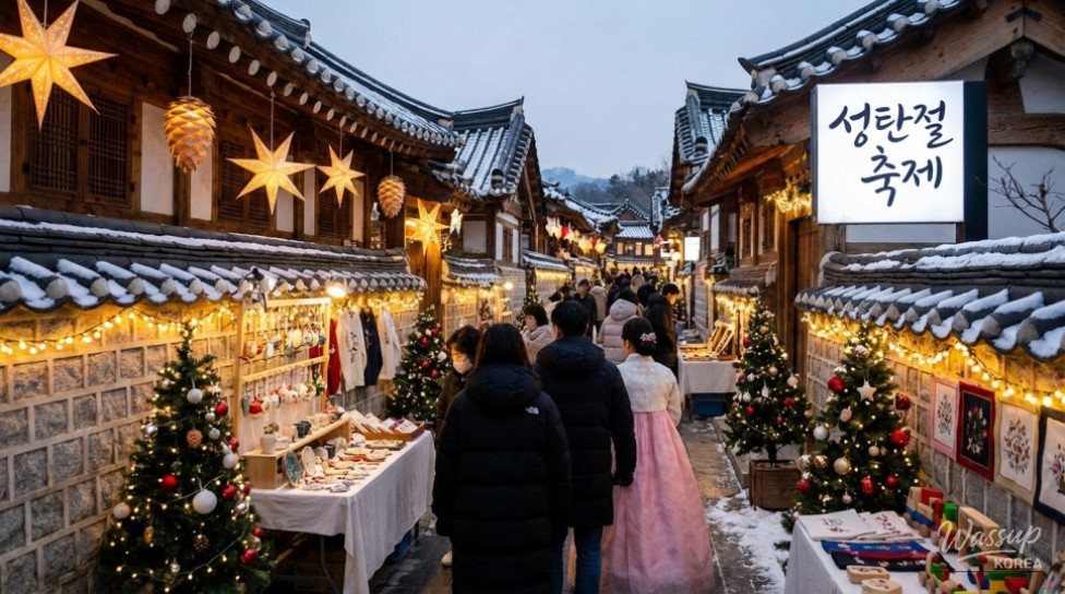 Small regional Christmas market set against a traditional or coastal backdrop