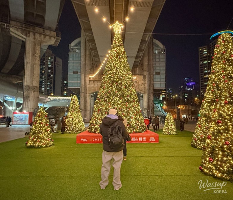 Entrance view of Ttukseom Han River Christmas Market near Jayang Station