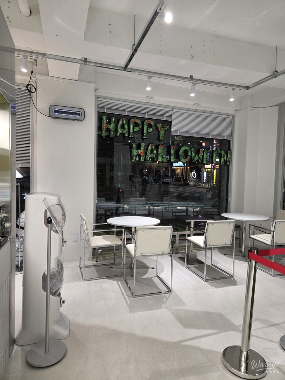Seasonal Halloween decorations inside a Yeonnam-dong dessert café