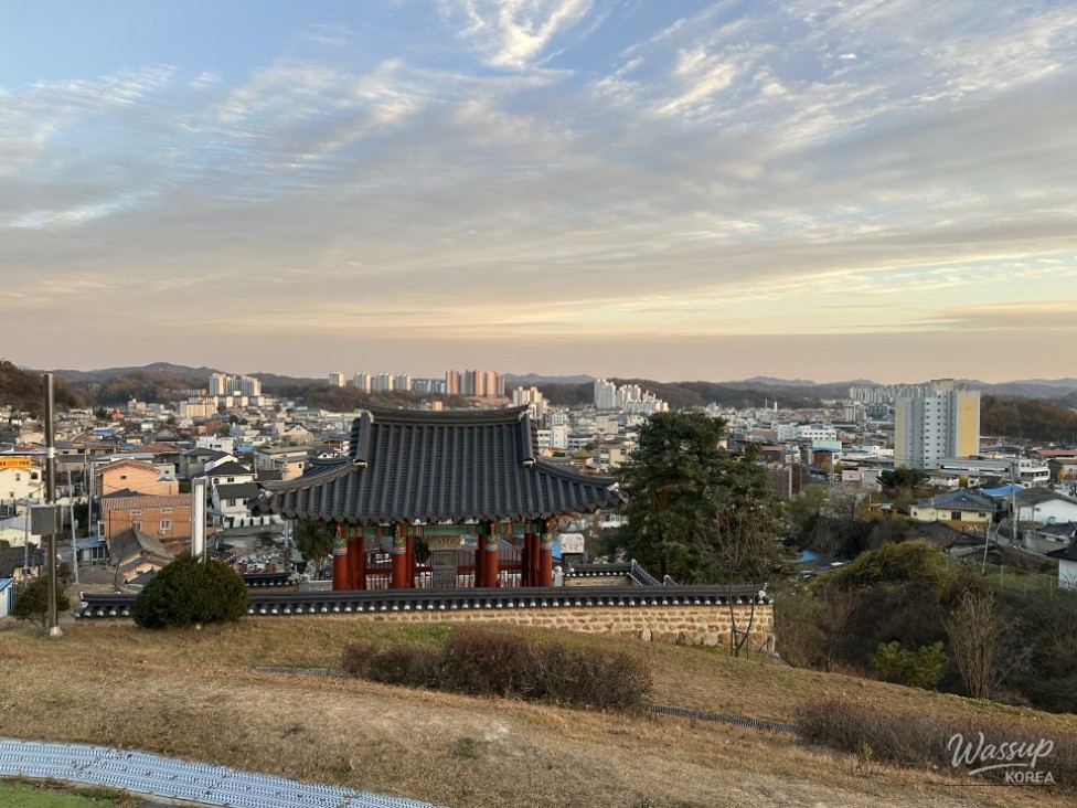 Traditional tiled pavilion and pine trees creating a tranquil scene at Buyeongdae