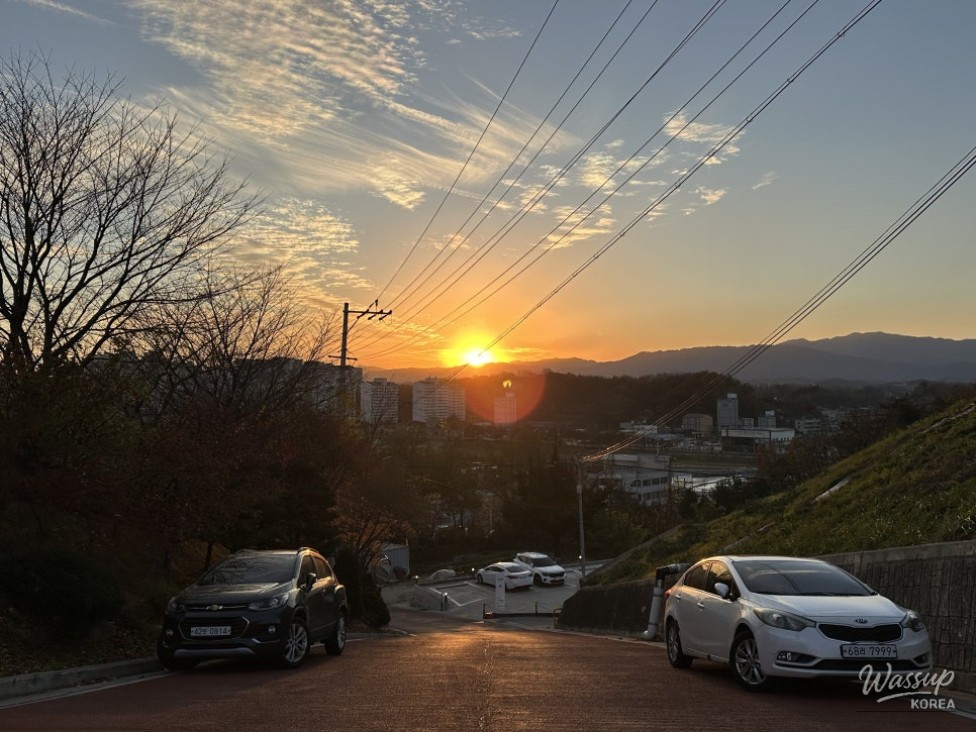 Panoramic view of Yeongju city seen from Buyeongdae pavilion at sunset