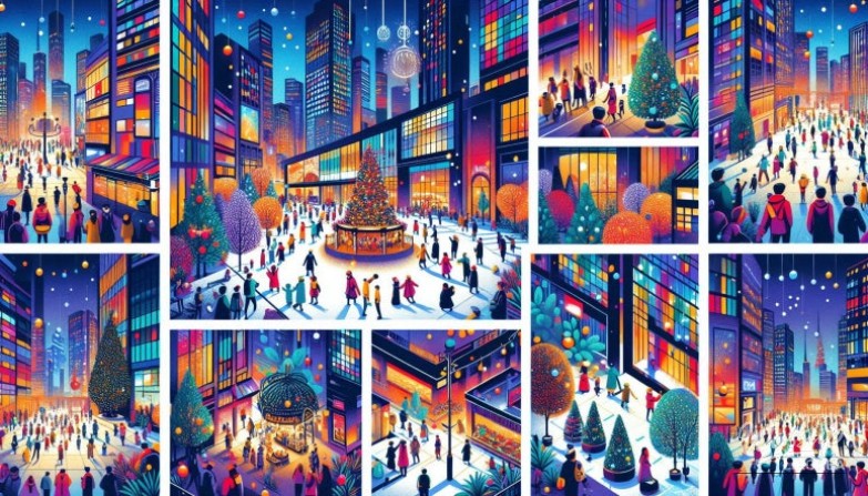 Christmas market stalls and decorations in Jeju