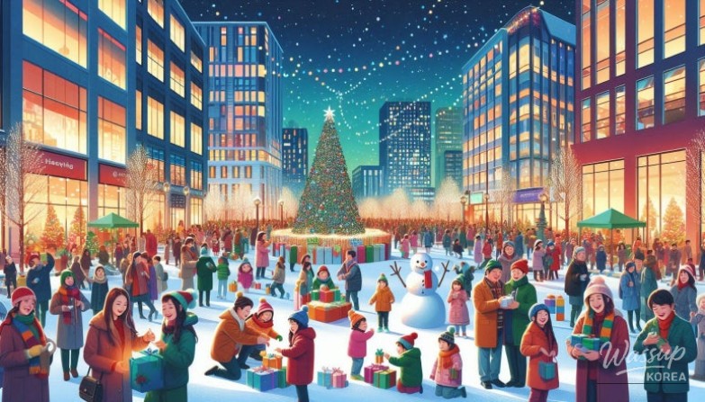 Jeju Christmas village night view with festive lighting