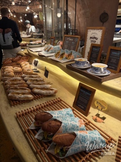 Interior seating area inside the Haeundae bakery cafe