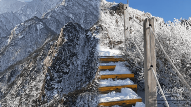 Snow-covered winter mountains in Korea creating a serene seasonal landscape