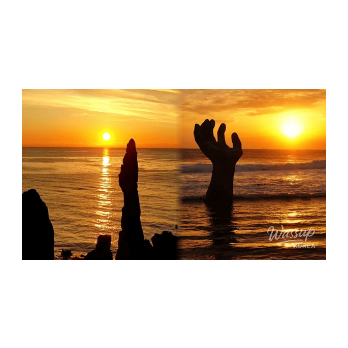 Winter sunrise over the East Sea with dramatic coastline in Korea