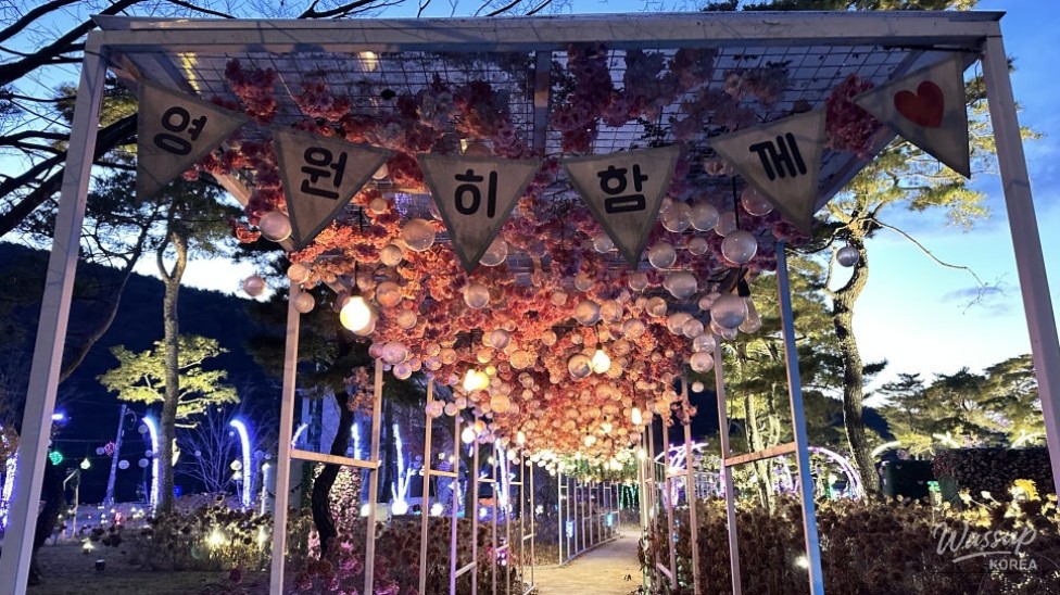 Calm Dalcheon River flowing through Goesan-eup near Goeun Light Park at night