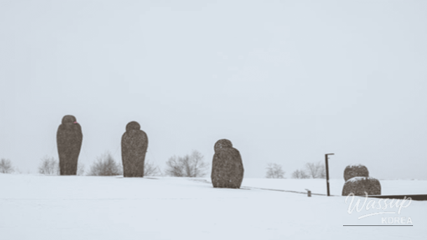 The tranquil winter sea and rocky mountains of Seonyudo Island