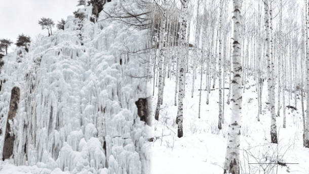 A breathtaking giant ice wall at Cheongsong Ice Valley resembling a frozen castle