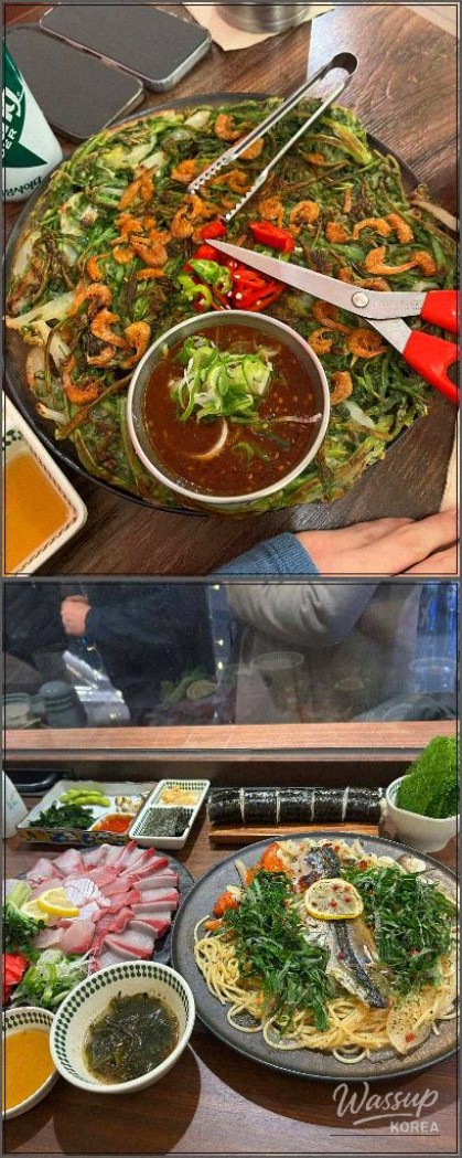 Crispy mini kimchi pancakes served as an appetizer at Bada Yakbang