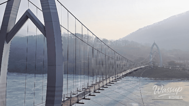 The long Yeonhahayop Cloud Bridge stretching across the winter lake