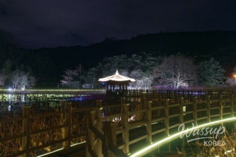 A photo spot at Tteulmosan Reservoir with a glowing frame and night sky