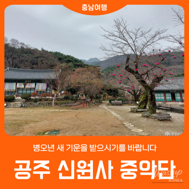 Majestic winter scenery of Sinwon Temple at the foot of Gyeryongsan Mountain