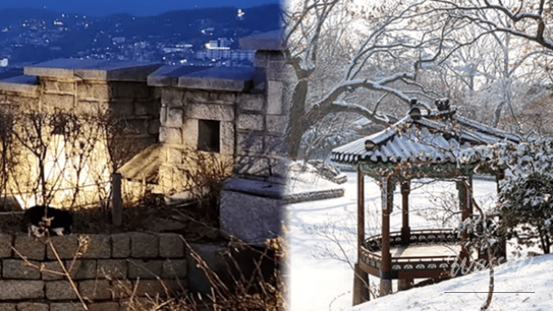 A romantic winter landscape of Seoul covered in white snow for a perfect outdoor date