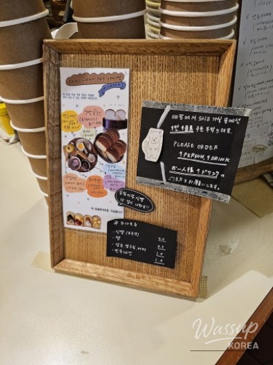 View of the cafe counter and dessert display case