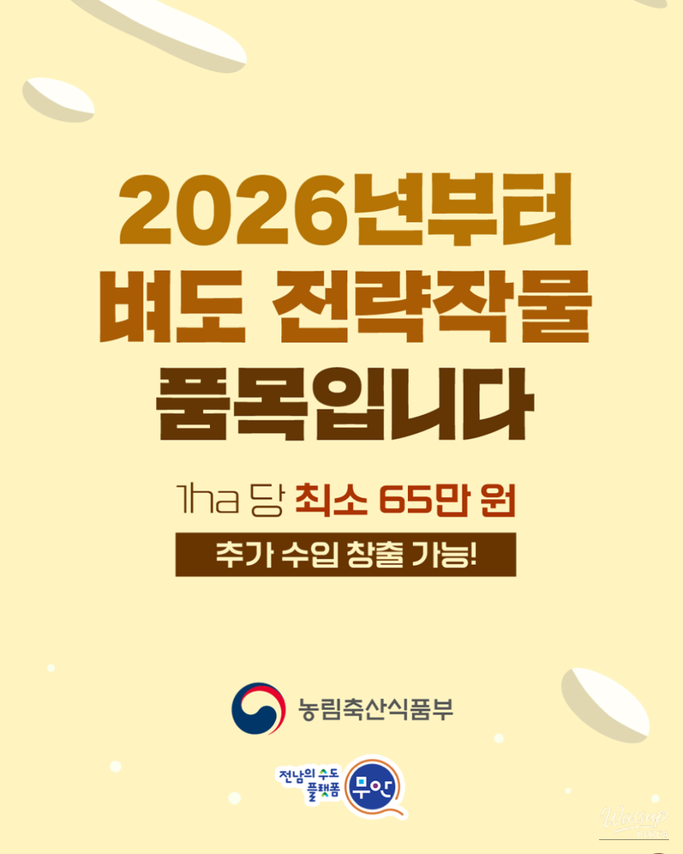 Informational graphic about rice being included as a strategic crop in Korea from 2026