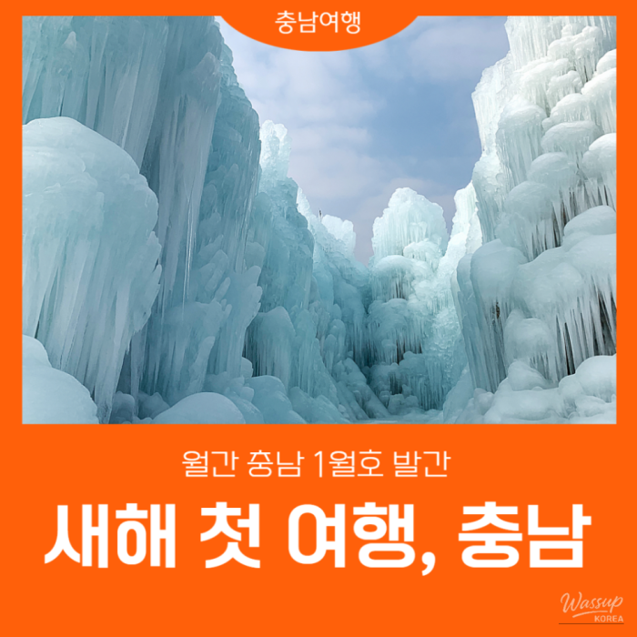 Informational cover for Monthly Chungnam January issue featuring a serene winter landscape