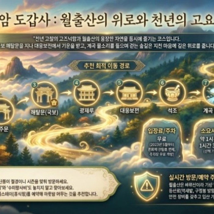 Hae Tal Mun gate at Dogapsa Temple framed by Wolchulsan mountains