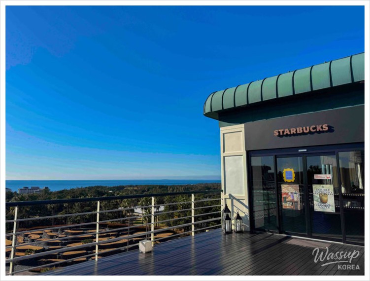 Rooftop view of Starbucks Grand Jeju Chosun overlooking the open sea
