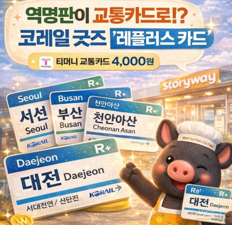 Korail RailPlus transportation card designed like a train station name sign