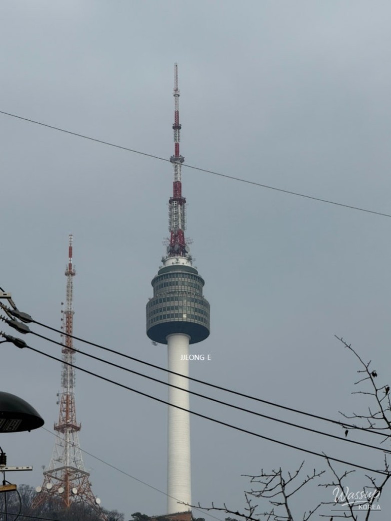 First impressions of Haebangchon with a glimpse of Namsan Tower in Seoul