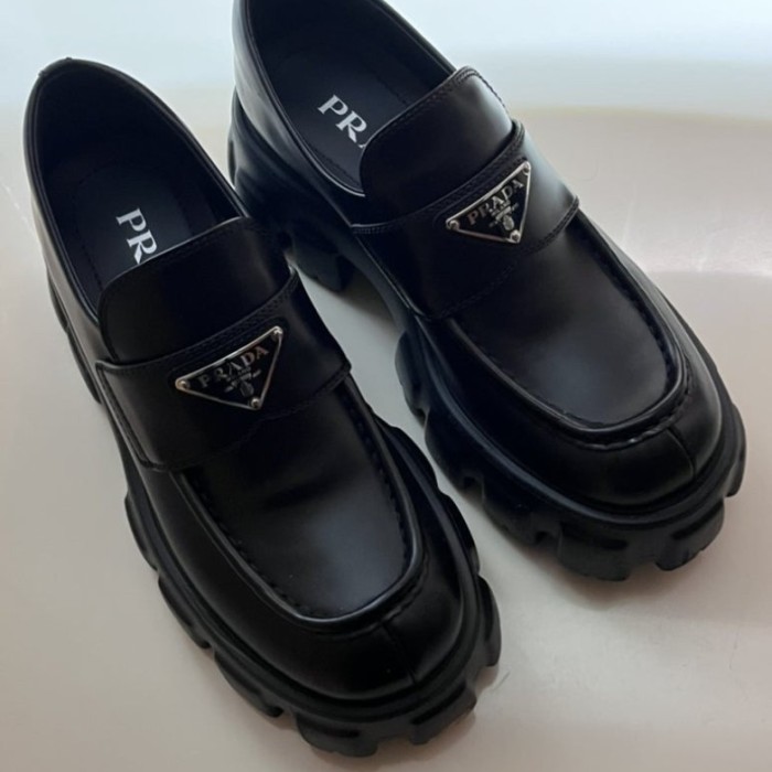 Prada Monolith loafers purchased from duty-free showing bold sole design