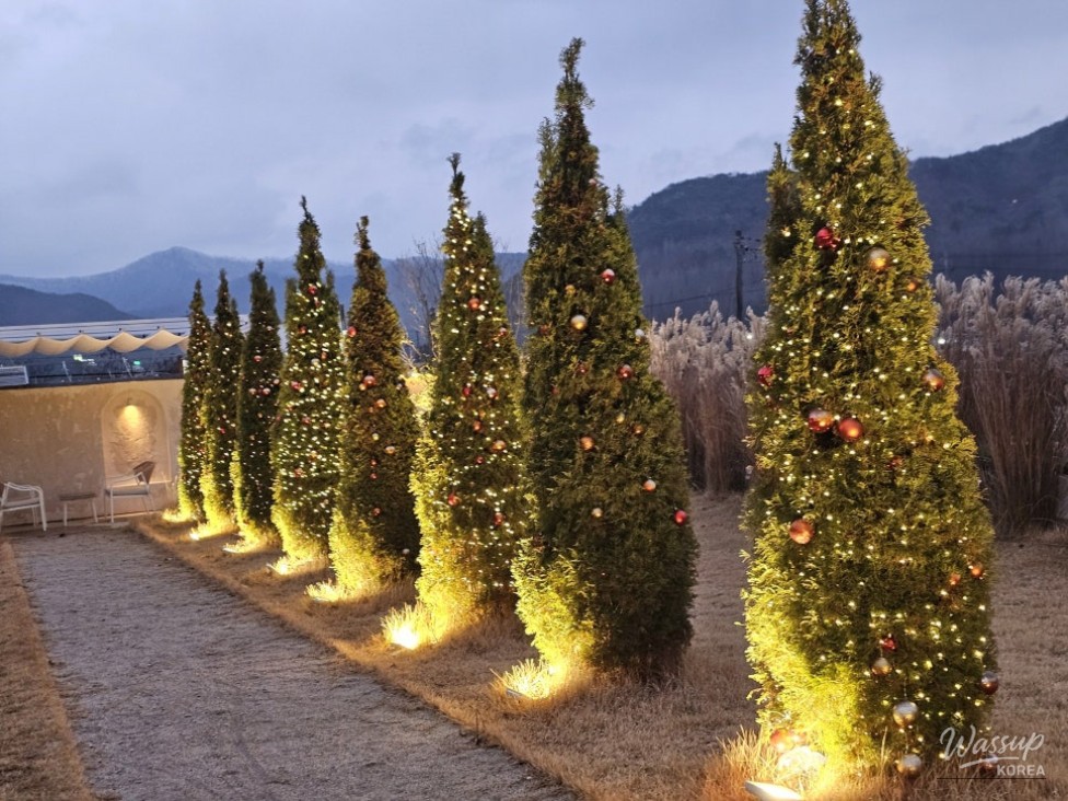 Outdoor garden at Airo Cafe in Wanju where children can play freely