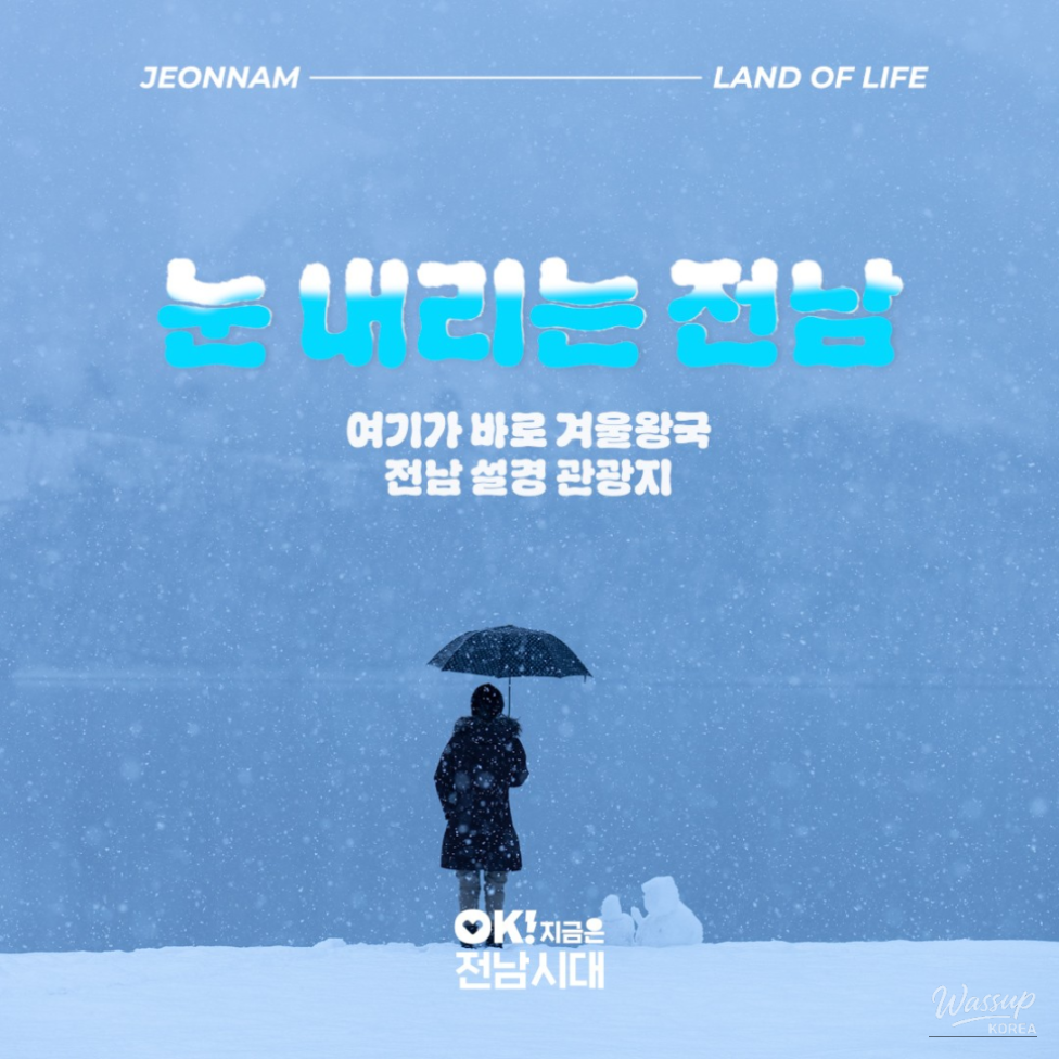 Snow-covered winter scenery creating a magical atmosphere in Jeonnam