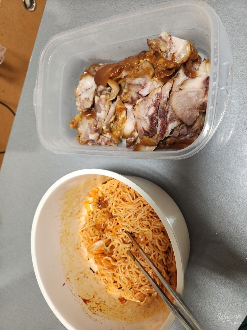 Casual home dining moment with mixed side dishes