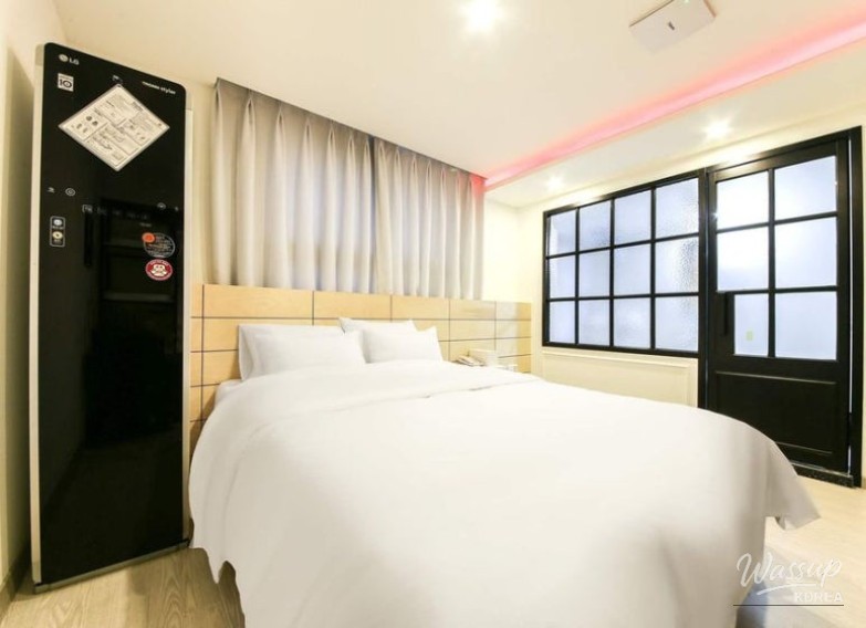 Wide bathroom space highlighting hotel room size