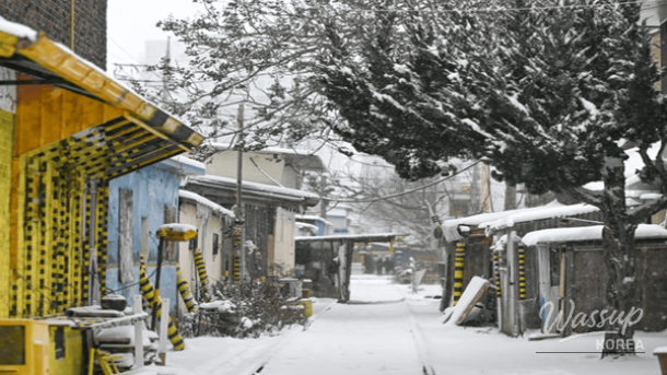 Retro railway village streets with old tracks and vintage signs in Gunsan