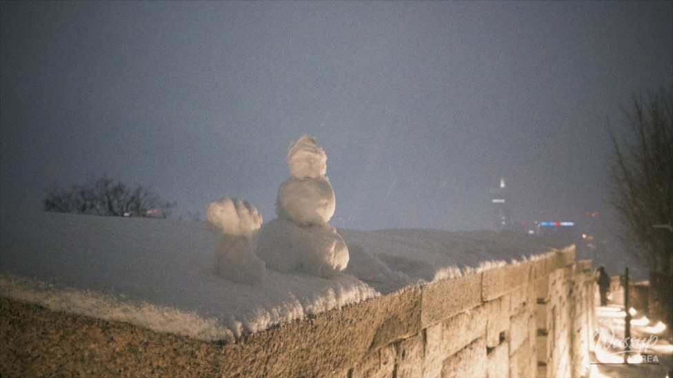 Footprints on snow-covered ground