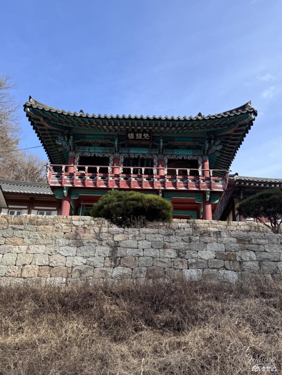 Interior details of the upper Daeungjeon featuring brick flooring at Jangoksa Temple