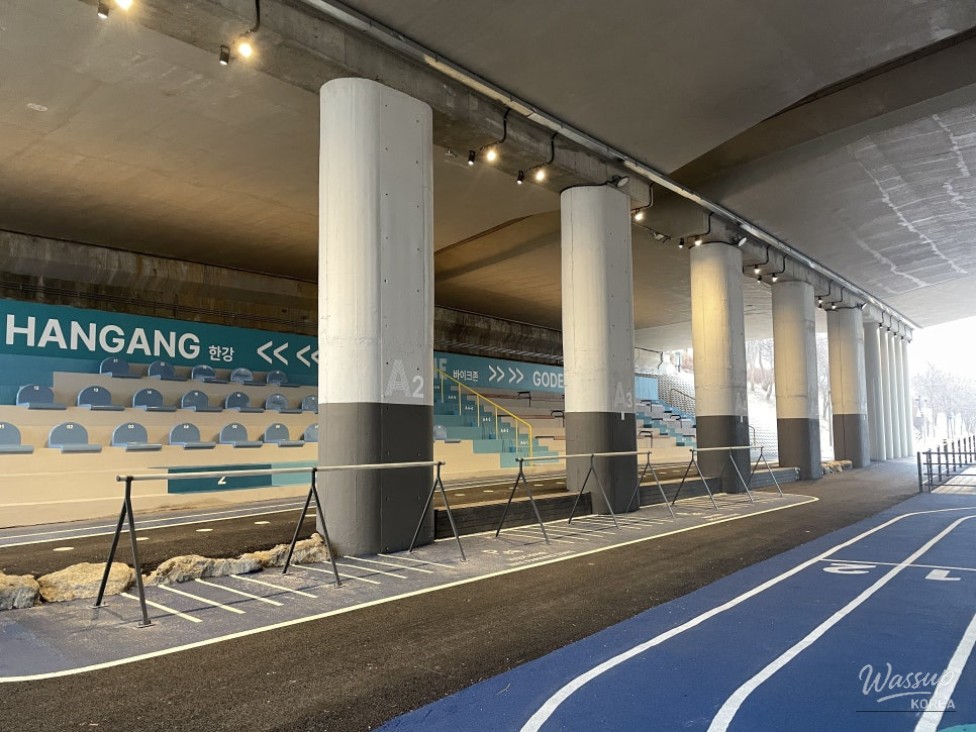 Under-bridge area before improvement highlighting aging infrastructure and mixed pedestrian bicycle paths