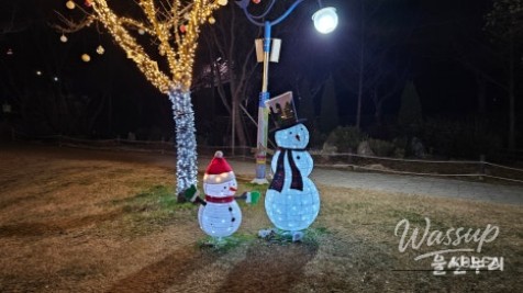 Park pathways illuminated by festive lighting at Seonam Lake Park