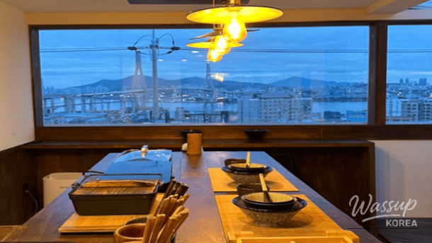 Japanese-style interior and winter night atmosphere at Busan Yeongdo Joju