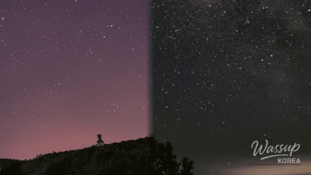 Clear February night sky and Milky Way viewed from the high-altitude plains of Anbandegi in Gangneung