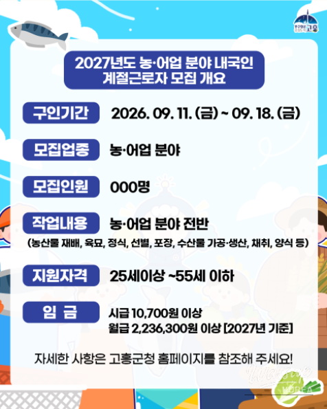 Seasonal Workers Needed in Goheung County_02